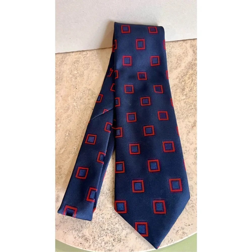 Givenchy Men's Navy Blue Red Geometric Gentlemen Paris Silk Neck Tie